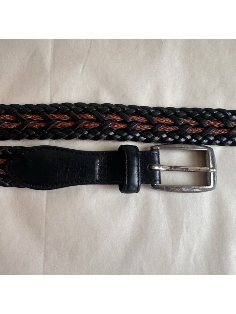 Vintage Onyx Brighton Woven Braided Leather Belt Men 42 Black Multicolor Silver - Picture 6 of 9